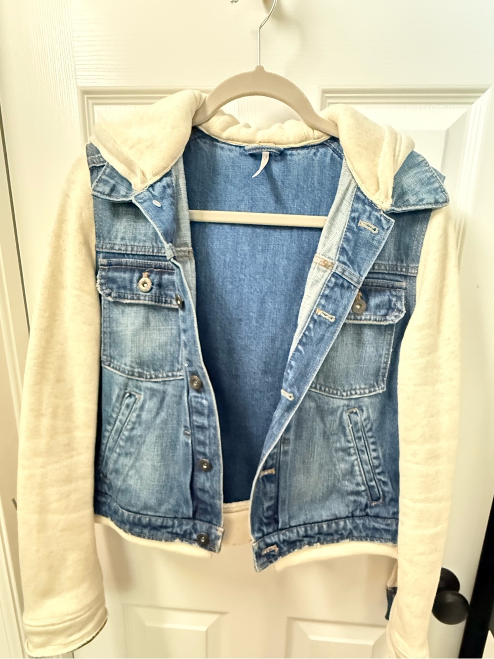 Free People Denim/Jersey Jacket w/ Hoodie